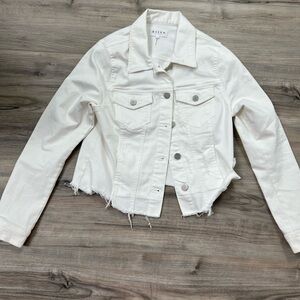 Tribal Off-White Distressed Hem Jean Jacket